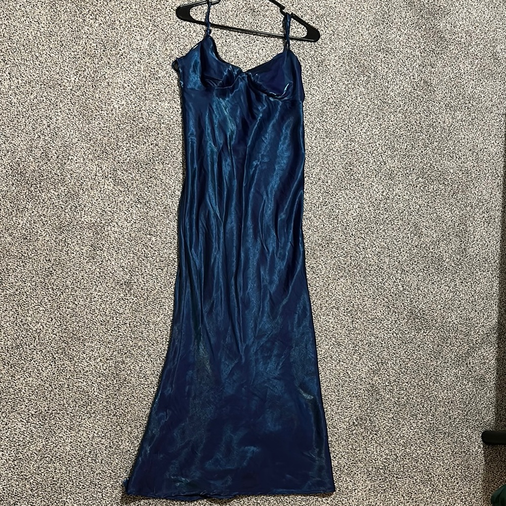 Elegant Blue Satin Slip Dress